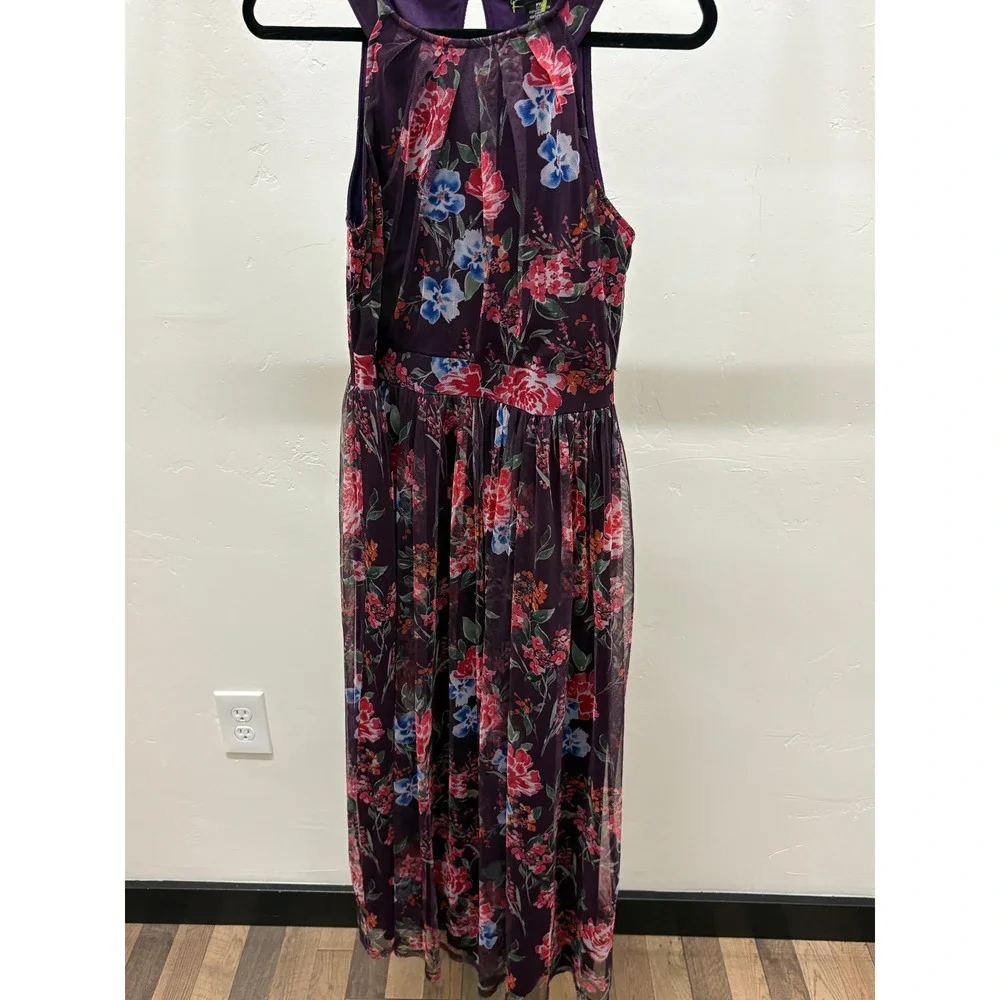 Candolite Petite Purple Floral Mesh Maxi Dress Sleeveless PM DB7359-MLP-21542RH
